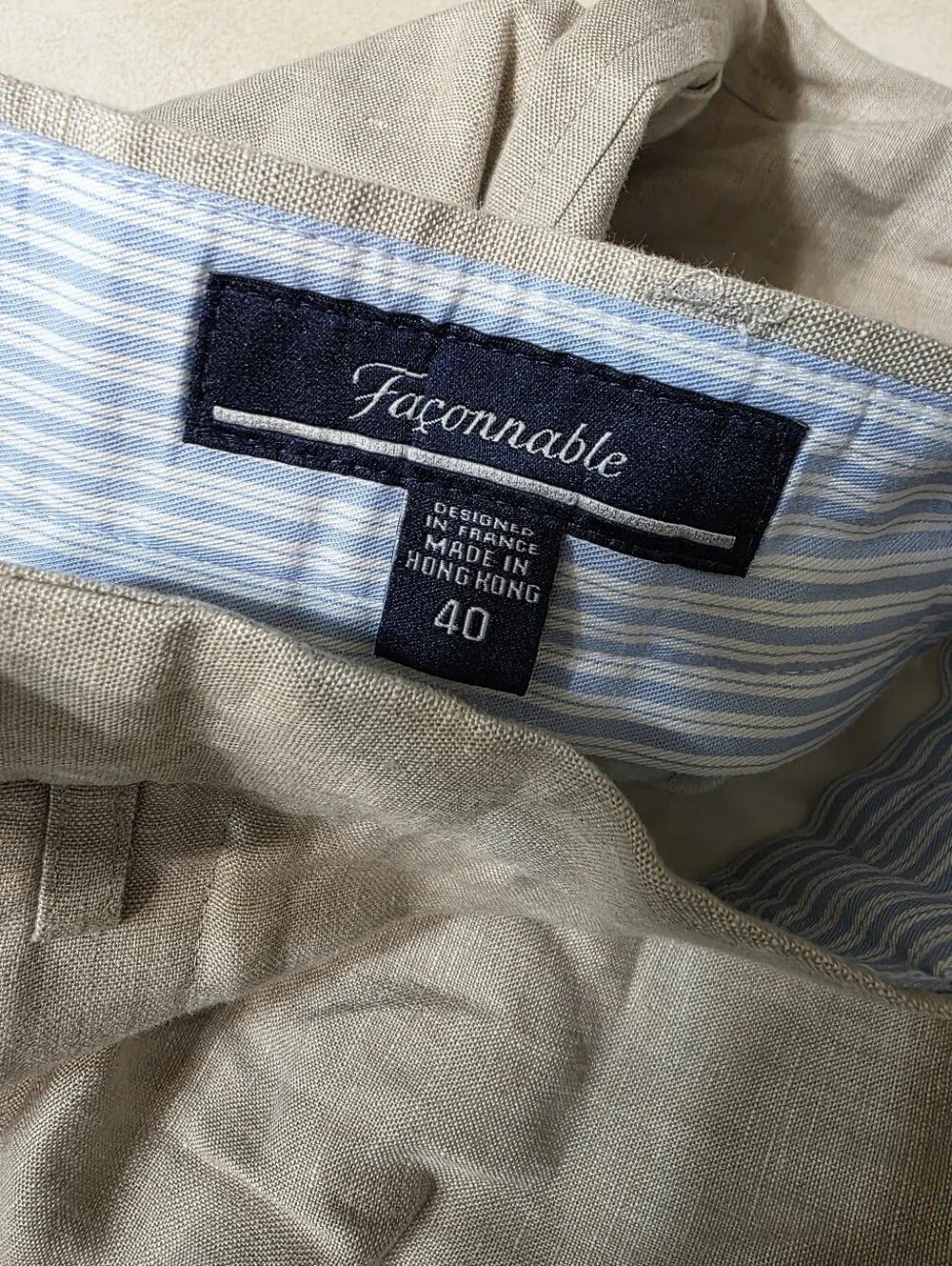 Façonnable 100% Linen Trousers | French Riviera Quiet Luxury | Tan | Size 40